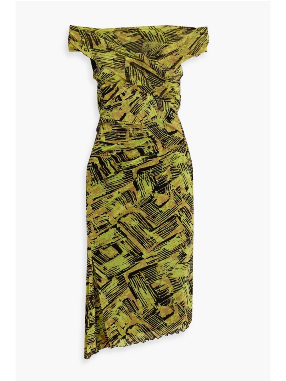 Diane Von Furstenberg One-Shoulder Lime and Black Printed Dress